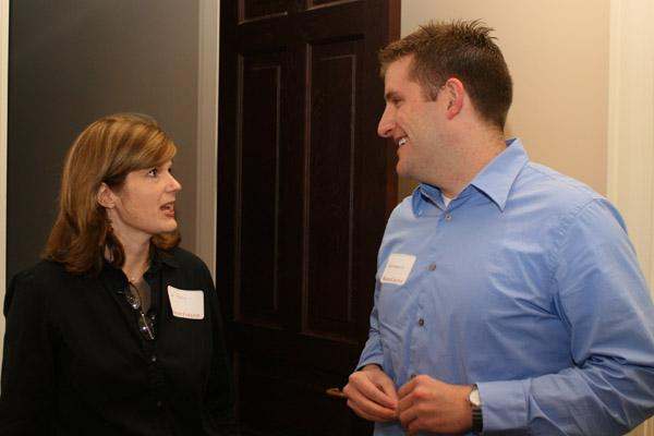 a man and woman talking