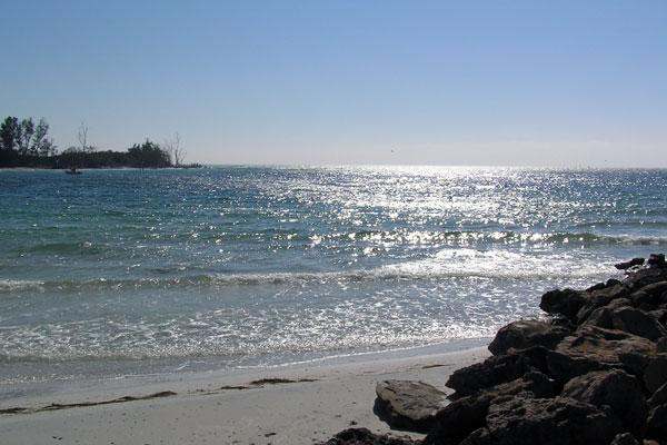 a beach with rocks and water
