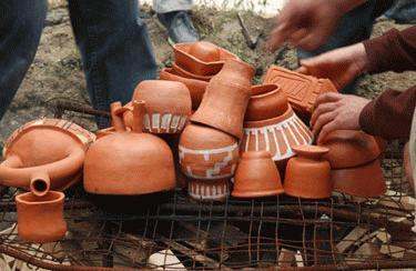 a group of clay pots