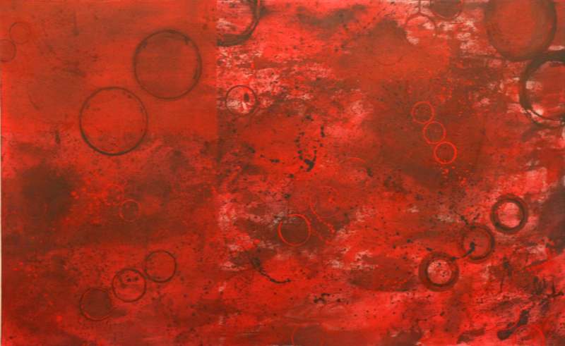 a red and black painting