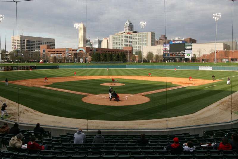 a baseball game in a stadium with Parkview Field in the background