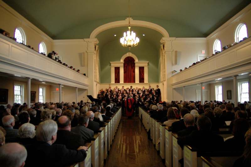 a choir performing in a church