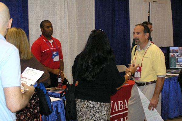a group of people at a convention