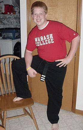 a man in a red shirt