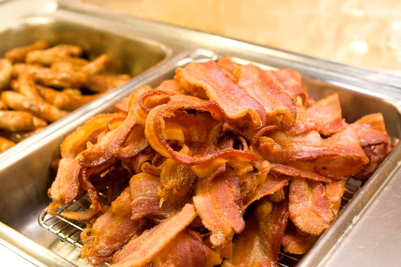 a tray of bacon on a counter