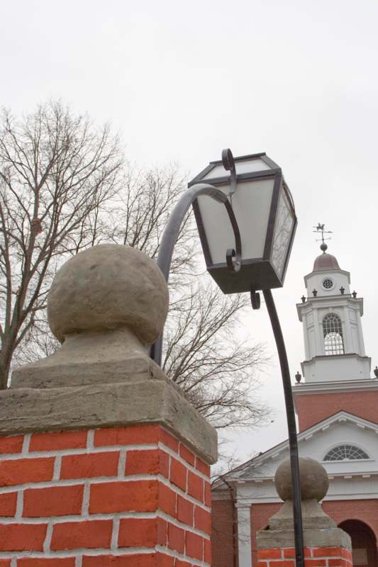 a lamp post and a building