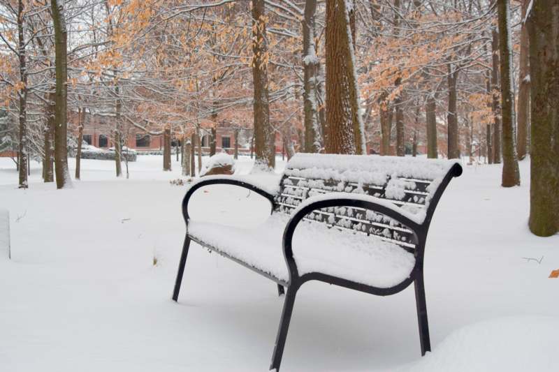 a bench covered in snow
