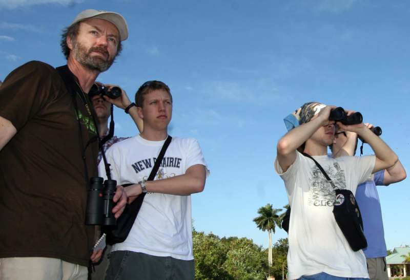 a group of people with binoculars