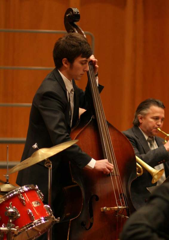 a man playing a double bass