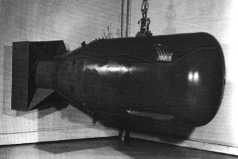a black and white photo of a bomb