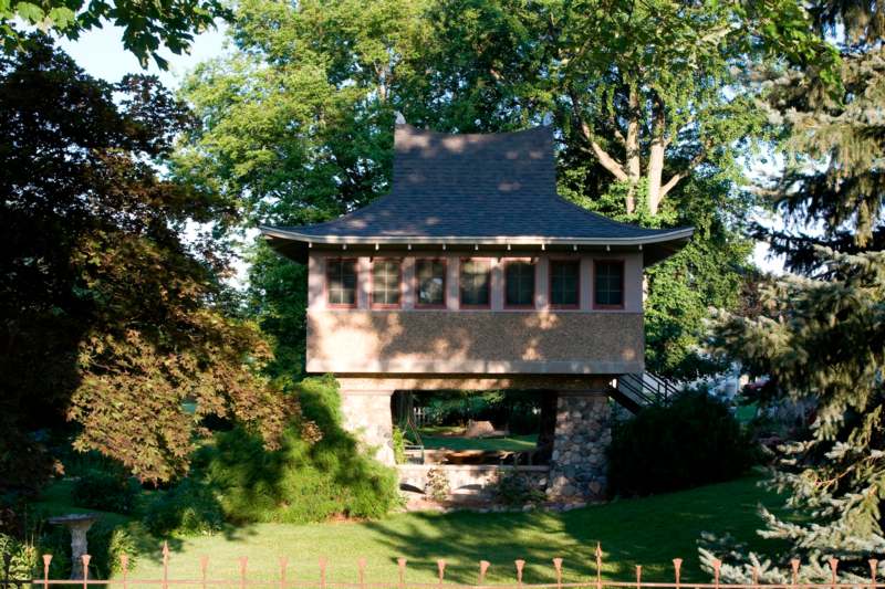 a building with a stone structure
