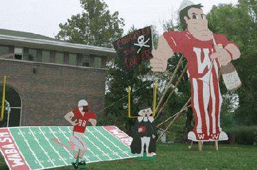 a football game display in front of a building