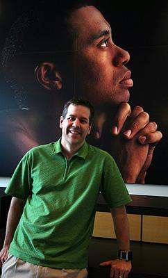 a man in a green shirt