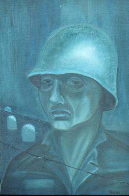 a painting of a man wearing a helmet
