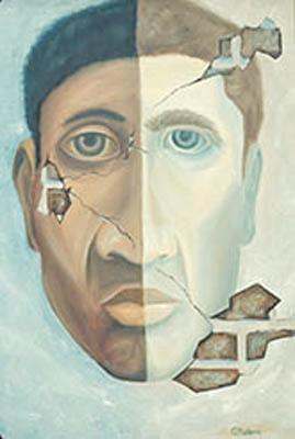 a man's face with a broken face
