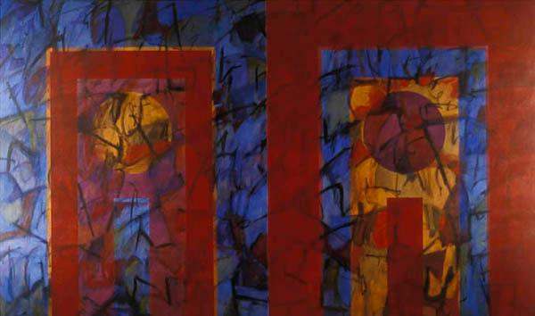 a painting of a couple of people