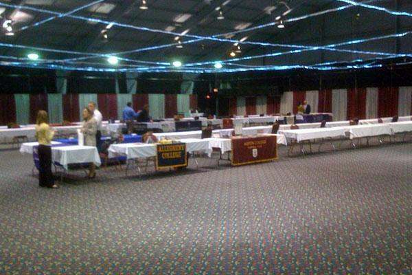 a room with tables and chairs