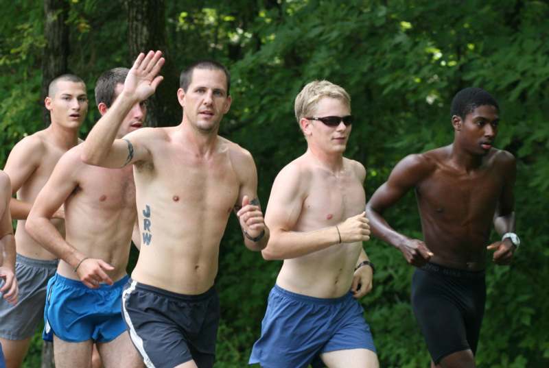 a group of men running
