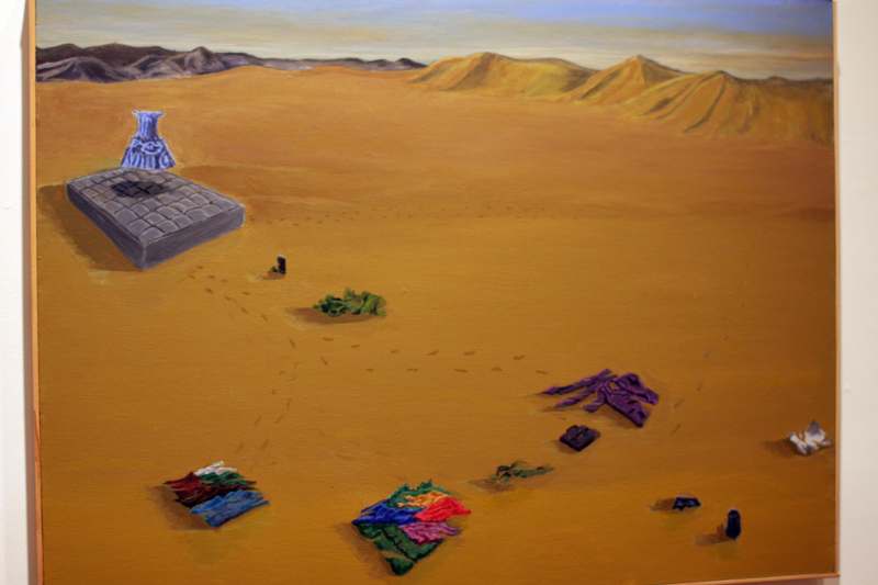 a painting of a desert landscape