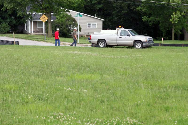 a white truck parked in a grassy area
