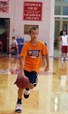 a boy dribbling a basketball