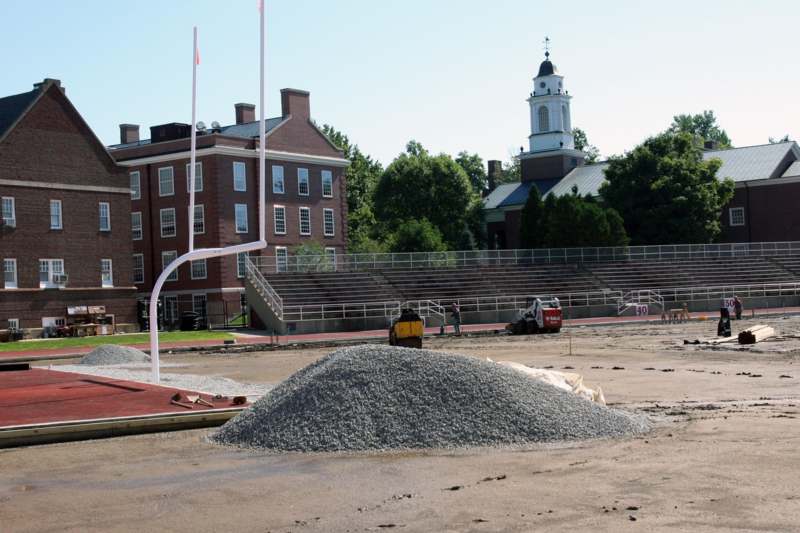 a pile of gravel in a stadium