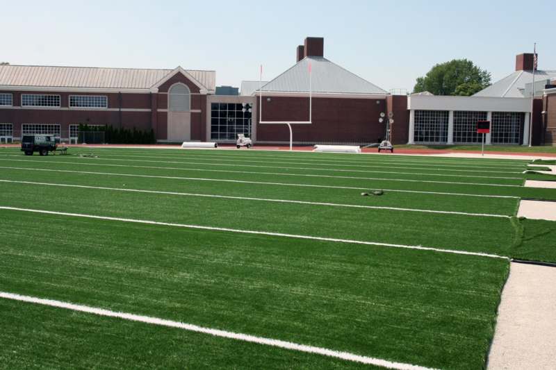 a football field with a white line