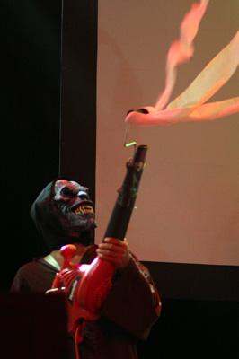 a person in a mask playing a guitar