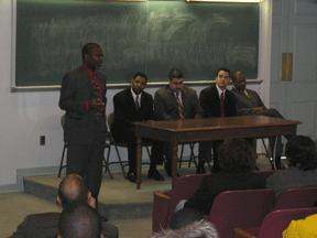 a group of people in a classroom