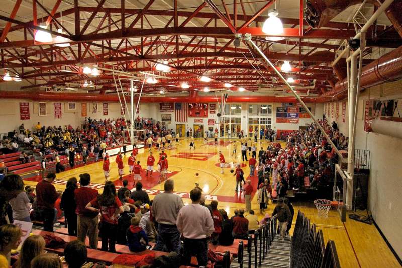 a basketball game in a gymnasium