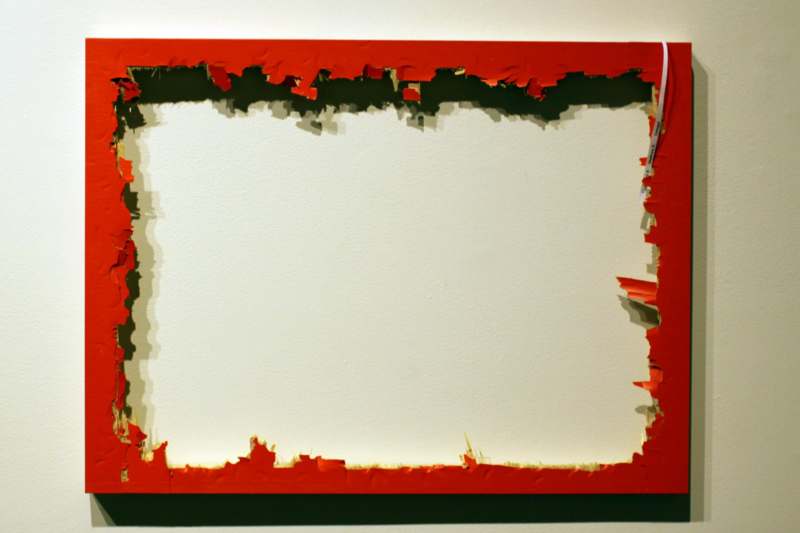 a red frame with a white background