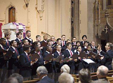 a choir performing in a church