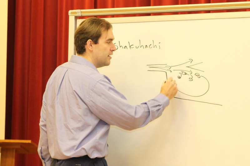 a man drawing on a white board