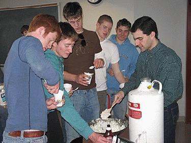 a group of people eating food