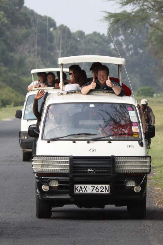 a group of people in a van