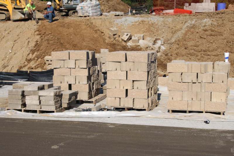 a pile of bricks on pallets