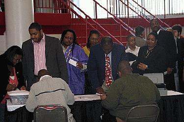 a group of people in a room