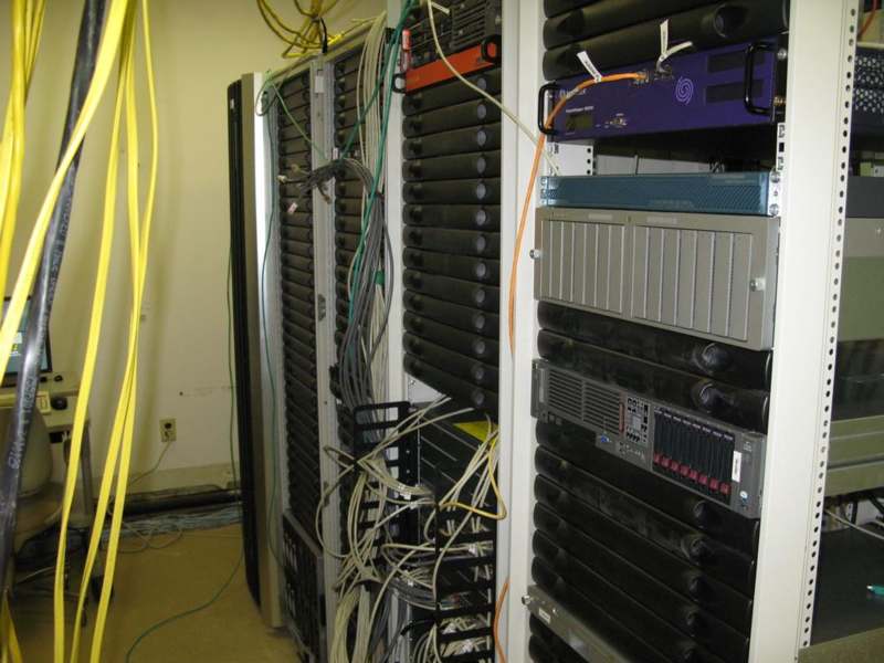 a close-up of several computer servers
