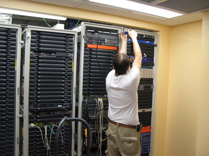 a man working on a server