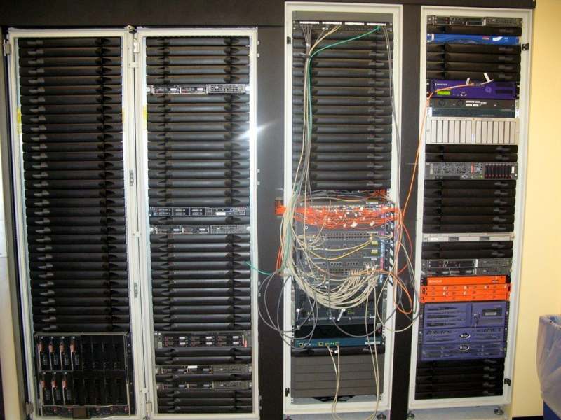 a close-up of several computer servers