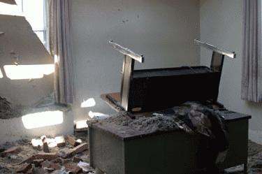 a broken furniture in a room