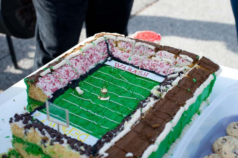 a cake shaped like a football field