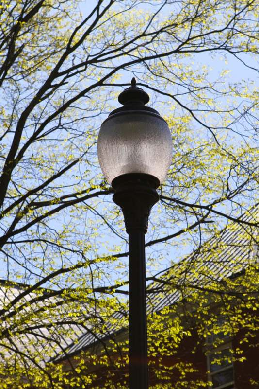 a lamp post with a glass globe