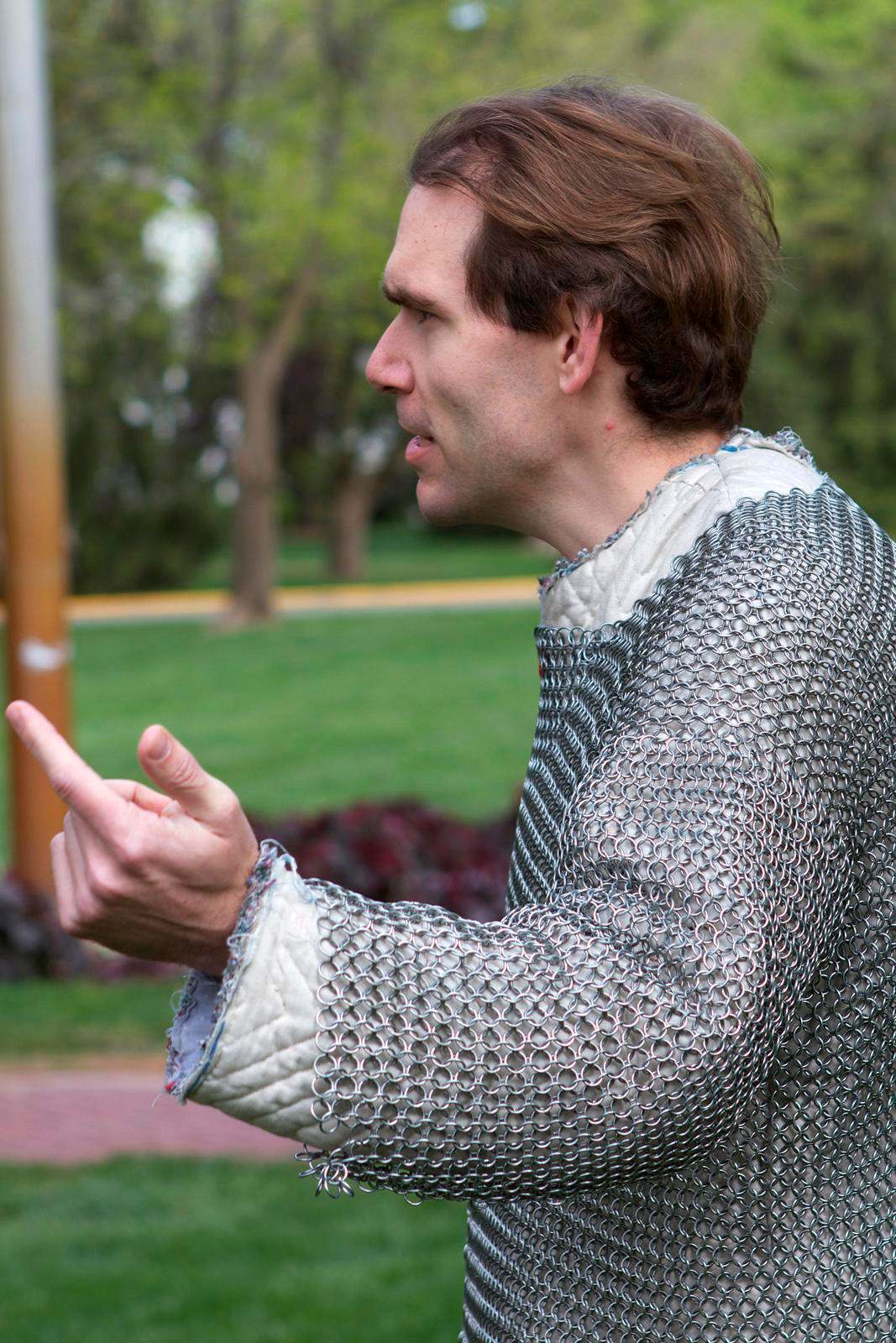 a man wearing chain mail