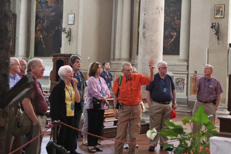 a group of people in a church