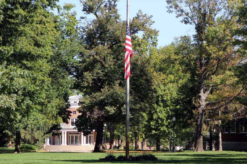 a flag pole in a park