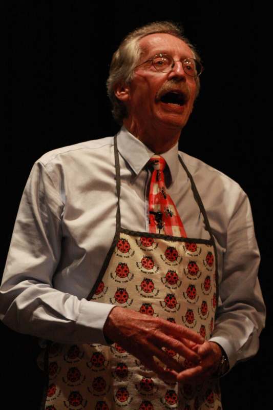 a man wearing a tie and apron