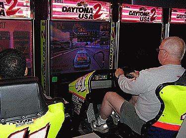 a man driving a video game