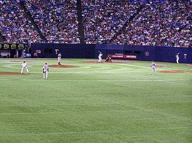 a baseball game in a stadium