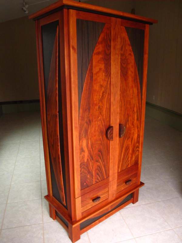 a wooden cabinet with two doors